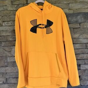 Under Armour Men's Armour Fleece Hoodie Big Logo Sz Small Loose Omega‎ Orange